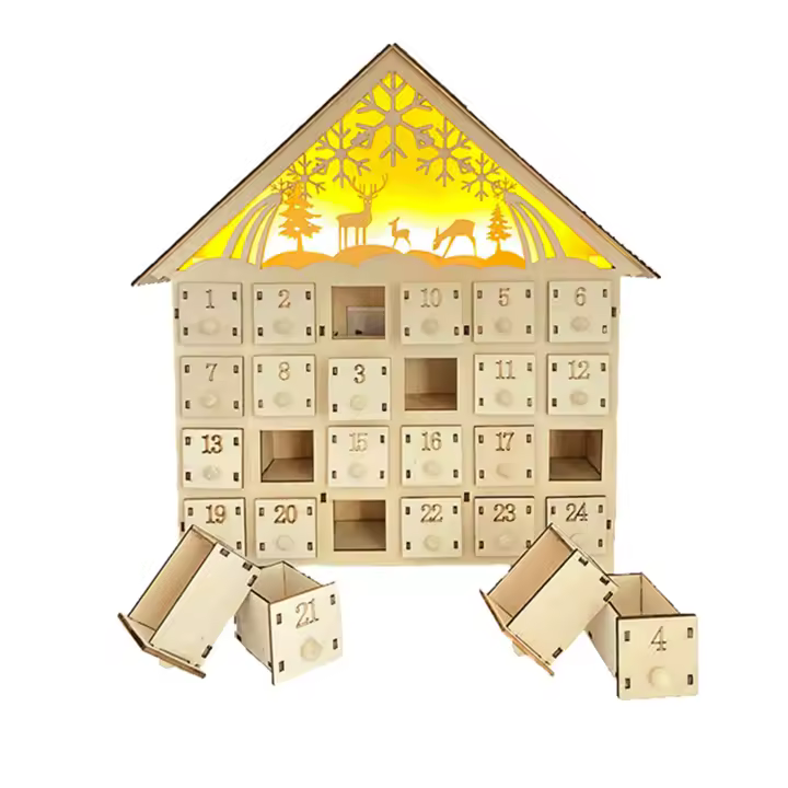 Calendario De 24 Días With Luz Y Cajón De Madera Decoración Para El Hogar Y Jardín Gift Iluminado Para Niños Organizador De Caja De Dulces - 1