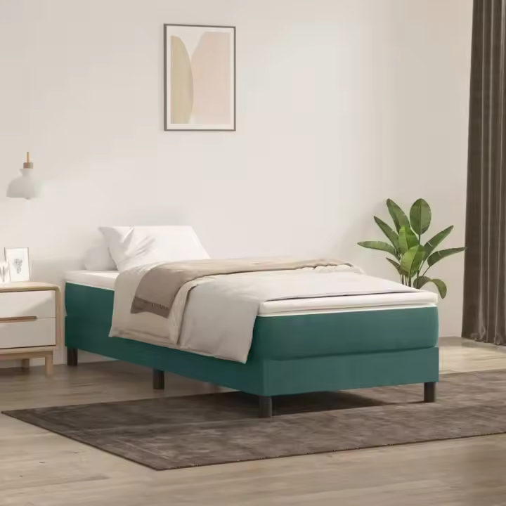 vidaXL Cama box spring sin colchón verde oscuro terciopelo 90x220 cm - 1