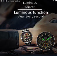 Reloj De Pulsera De Cuarzo Para Hombre Estilo Casual Y Negocio Material De Acero Inoxidable Luminoso Con Correa De Cuero Reloj De Fecha - details 6