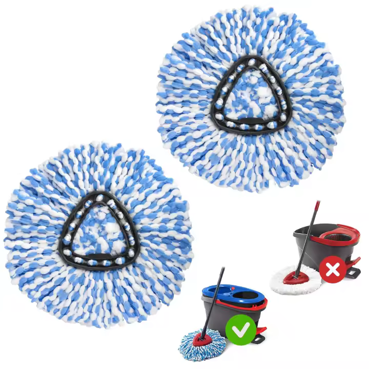 Cabezal de repuesto para trapeador giratorio O Ceda Spinning EasyWring Rinse Clean, repuesto de cabecero para trapeador compatible con sistema de 2 tanques, Cube para trapeador, microfibra, 2 paquetes - 1