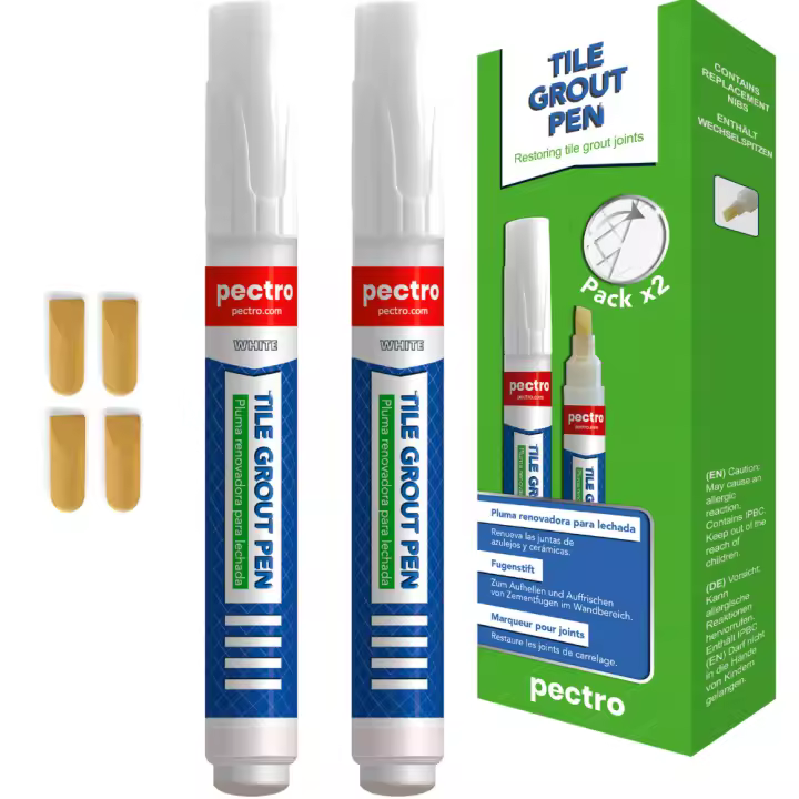 PECTRO Rotulador para Juntas de Azulejos (Pack x 2 Unidades, 8ml) Blanqueador de Juntas de Lechada Blanco - 1
