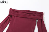 Vestido De Hombros Descubiertos Kliou Para Mujer Estilo Clásico De Calle Alta Manga Completa Hueco Vestido Delgado Sencillo Elegante De Fibra Sintética - details 4