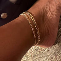 Juego De 2 PCS De Pulseras De Tobillo Minimalistas En Metal De Color Oro Para Mujer Accesorios De Moda Para El Pie Ajustable Y Versátil - details 4