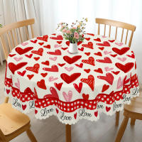 Mantel Redondo De Día De San Valentín 1 Pieza Con Patrón De Corazón Romántico Tamaño Cuadrado Decoración De Boda Y Hogar Tela De Poliéster Impermeable Estilo TWILL Para Mesa De Comedor Terraza - details 2