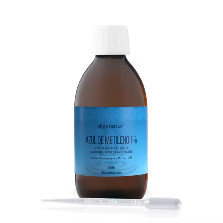 Dioxnatur ® Azul de Metileno Solución 1% USP Calidad Farmacéutica 250 ml con Pipeta Marca Española - 1