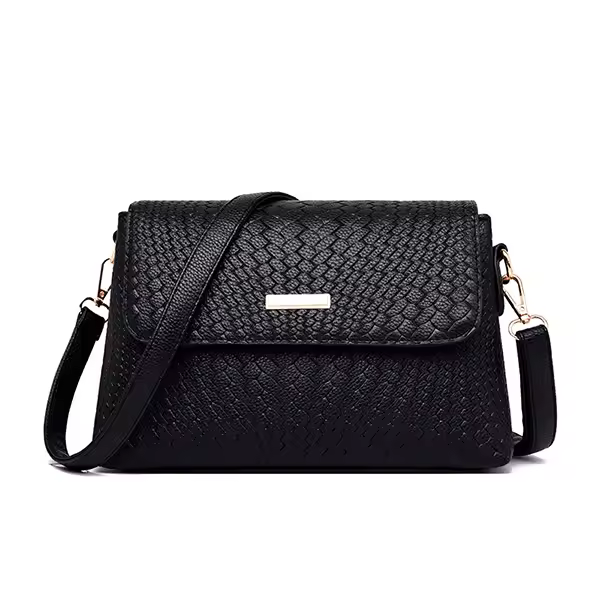 Bolso De Hombre Negro Para Mujer De Cuero PU Color Sólida Bolso Cruzado Mensajero Monedero Mano Bolsos De Moda - 1