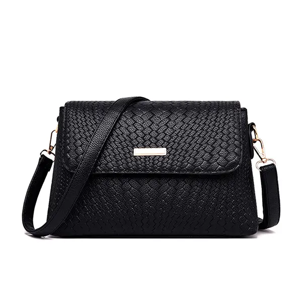 Bolso De Hombre Negro Para Mujer De Cuero PU Color Sólida Bolso Cruzado Mensajero Monedero Mano Bolsos De Moda - 1