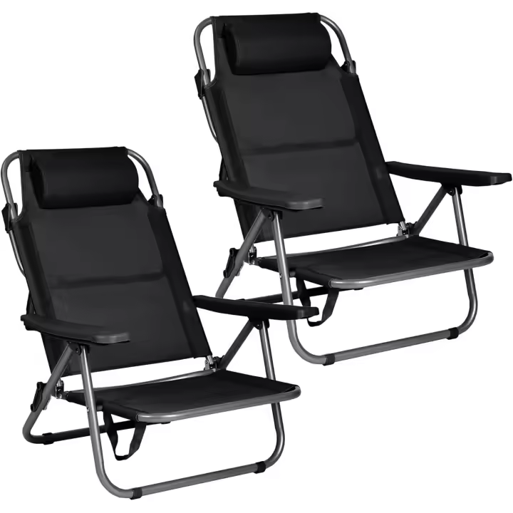 Pack de 2 Sillas de Playa Reclinables Plegables con Reposacabezas | Sillas Portátiles para Jardín, Camping, Piscina, Terraza | Estructura de Aluminio Ligera y Tela Transpirable Resistente - 1