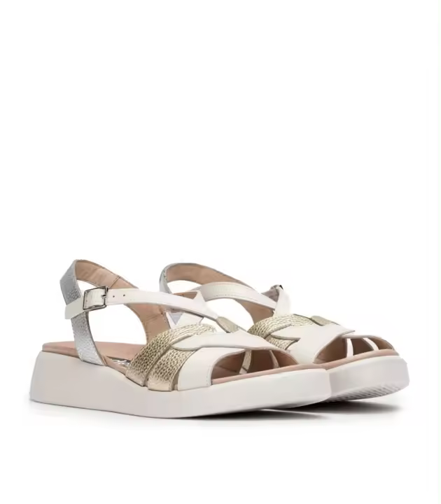 SANDALIA METALIZADA DE PIEL WONDERS PATERNA C-6530 PLATINO - 1