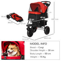 PawHut Cochecito para Mascotas Plegable Carritos para Perros con 3 Ruedas Puerta Ventanas de Malla Cesta de Almacenaje y Correas de Seguridad Marco Acero 109,5x57,5x106,5 cm - details 2