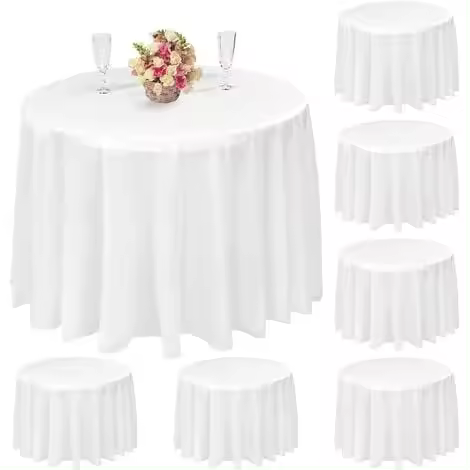 SOMY Paquete de 10 manteles redondos, manteles desechables blancos de 84 pulgadas, manteles redondos de plástico impermeable PEVA para bodas, fiestas, cenas festivas, picnic buffet, banquetes (blanco) - 1