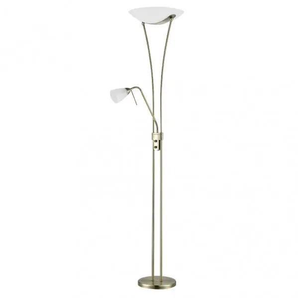 FABRILAMP Pie de Salón Lalande con Lector Cuero 2XE27+1XE14 - 1