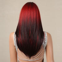 Pelucas Sintéticas Largas De Henry Margu Con Raya Lateral Y Flequillo Ombre Rojo a Negro Resistente Al Calor Peluca Natural Para Mujeres - details 4