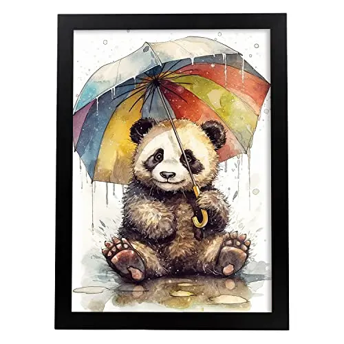 Nacnic Póster De Panda Bebé Con Paraguas, Producto De - 1