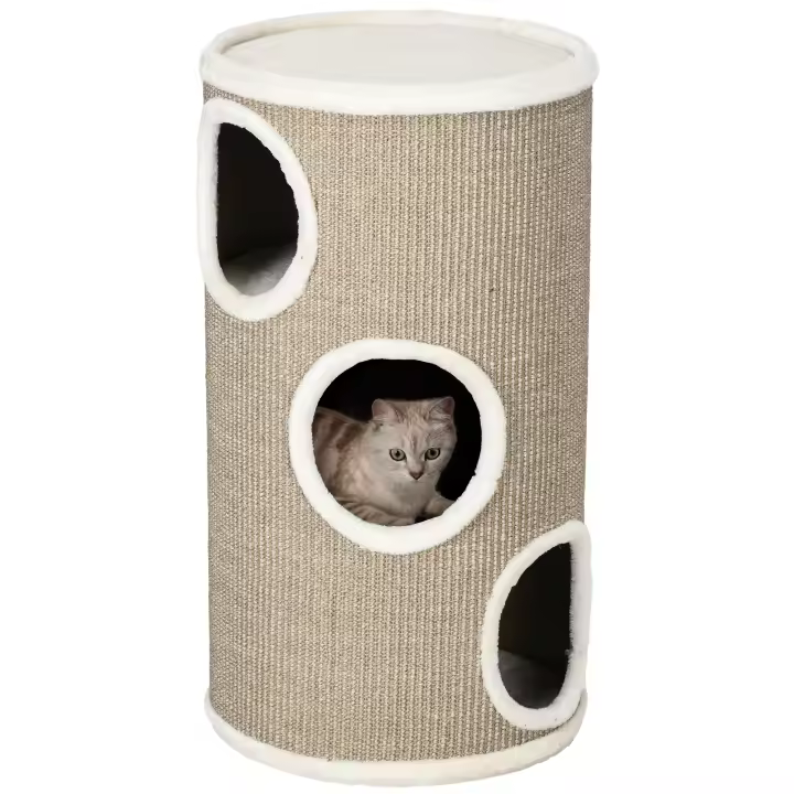 PawHut Barril rascador, altura 70 cm, barril de juego para gatos, 3 niveles, rascador para gatos con 3 cuevas, árbol para gatos, torre rascadora de sisal, muebles para gatos, felpa, marrón - 1