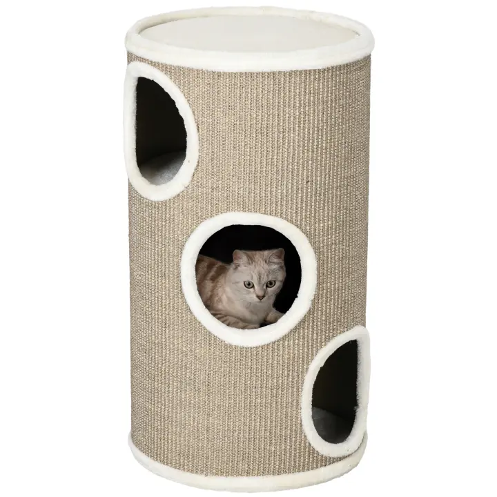 PawHut Barril rascador, altura 70 cm, barril de juego para gatos, 3 niveles, rascador para gatos con 3 cuevas, árbol para gatos, torre rascadora de sisal, muebles para gatos, felpa, marrón - 1