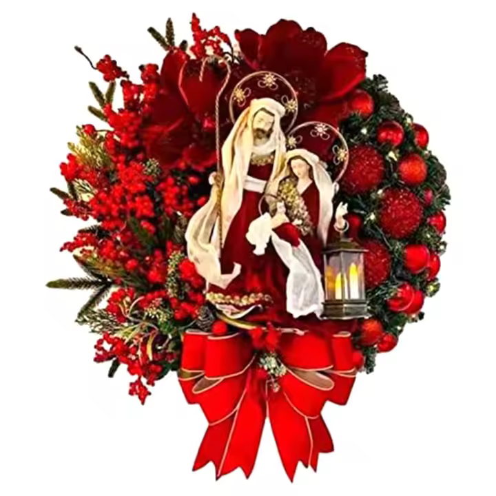 Corona de Navidad con lazo, adorno de temporada para puerta delantera, pared, jardín, dormitorio - 1