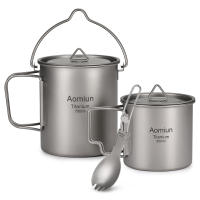 Juego De 3 Piezas De Titanio Ligero Con Olla De 750ml Taza De Agua De 450ml Cuchara Plegable Y Manija Collapsible Para Camping - details 16