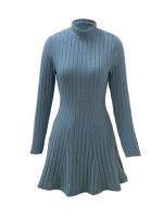 Vestido De Mujer Ajustado Con Cuello Alto Mitad A-line Falda Larga Manga Completa Rayas Vestido De Oficina Lady Cintura Empírica - details 7
