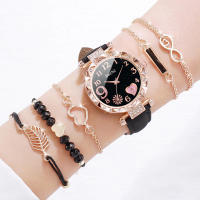 Set De 6 Relojes Para Mujer Moda Con Dial De Corazón De Rhinestone Y Pulsera De Cuero Cuarzo Reloj De Hoja Sin Caja - details 1