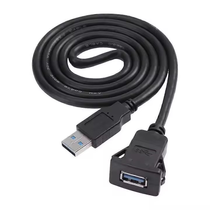 Puerto único USB 3.0 A macho a USB 3.0 A hembra M/H para montaje empotrado en tablero de automóvil - 1