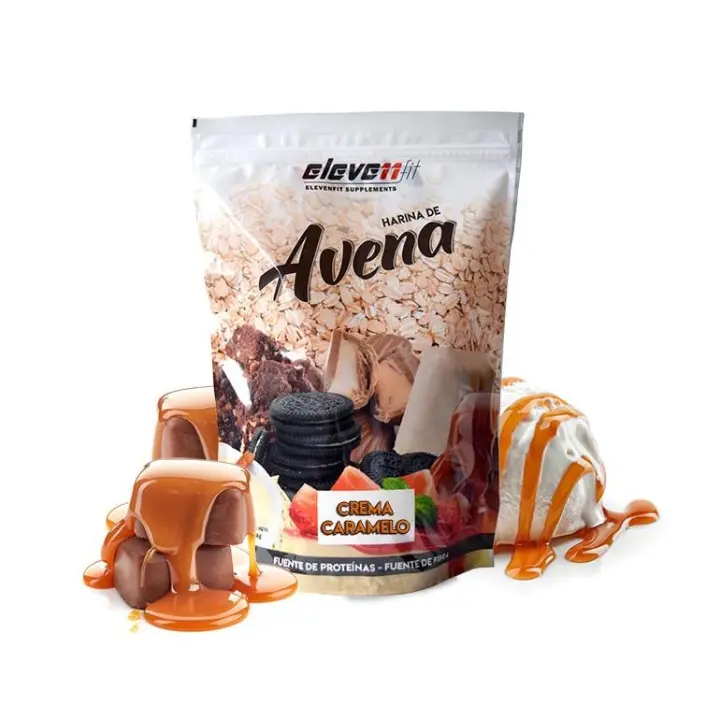 Eleven Fit Harina de Avena / Fuente de Hidratos de Carbono y Proteínas - Ideal para Tortitas - 18 Deliciosos Sabores - Efecto Saciante y Beneficios de Alta Nutrientes Sabor Crema Caramelo 1KG - 1