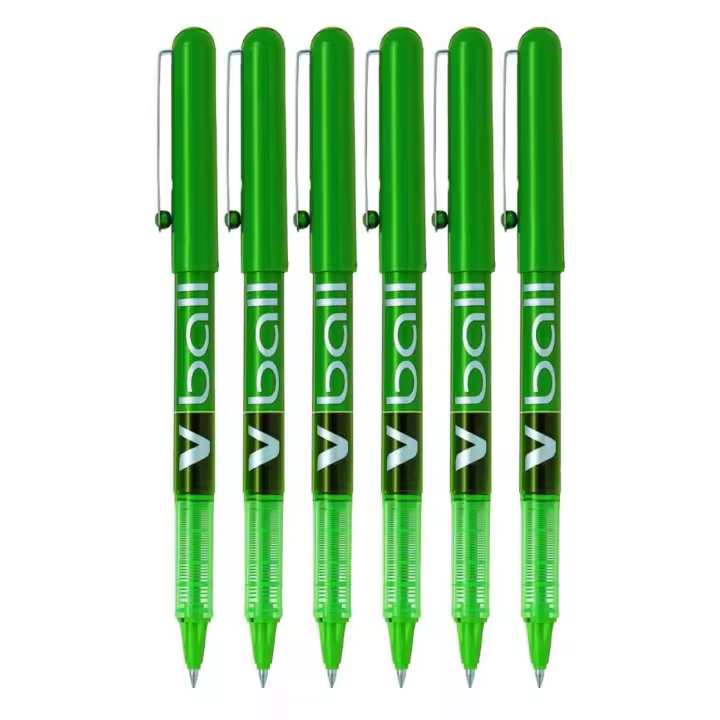 Pilot Bolígrafo V-Ball 05 Roller Punta 0,5mm Capuchón y Clip Tinta Líquida Verde (Pack de 6) - 1