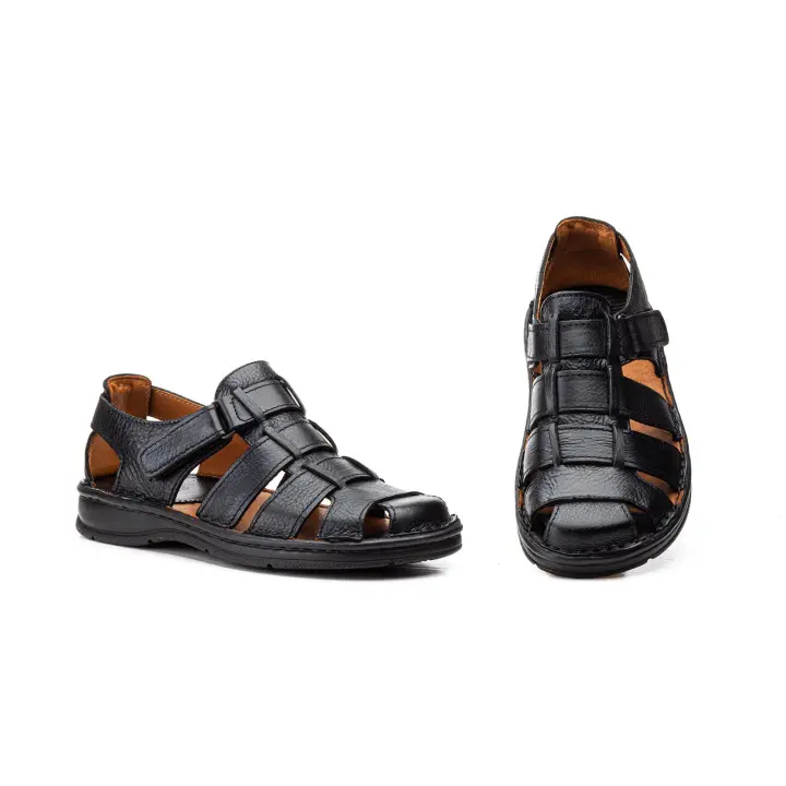 R83-5800 Negro y Marron Hecho en España Sandalias Hombre Piel Negro y Marron Velcro Numeración: 39-45 Marca: Route 83 Color: Negro y Marron sandalia hombre muy comoda todo piel planta de gel con cierre de velcro ideales para el verano - 1