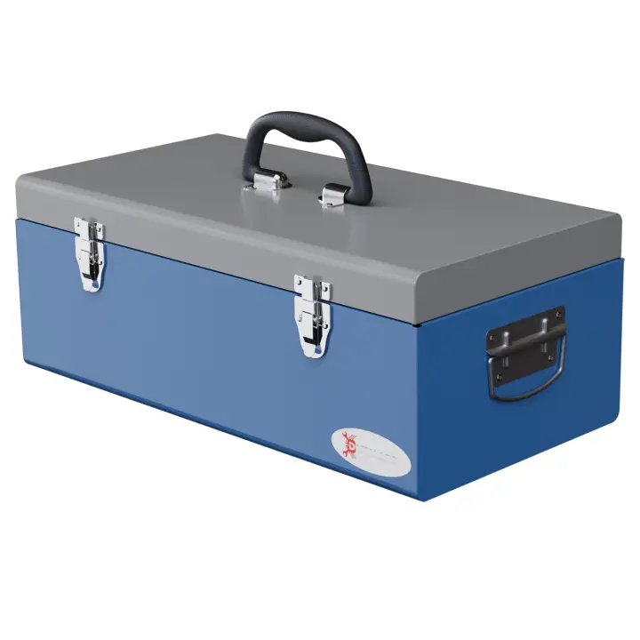 DURHAND Caja de herramientas metálica transportable con 3 asas, 2 pestillos, sol. 50L x 26W x 18.5H cm, azul - 1