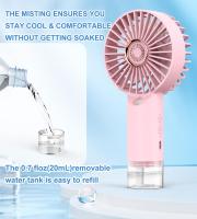 Hermoso ventilador portátil con spray de agua - mini ventilador turbo USB recargable, 3 velocidades ajustables, función de enfriamiento por niebla, ligero, silencioso para viajar, oficina, al aire libre (blanco/rosa) - details 1
