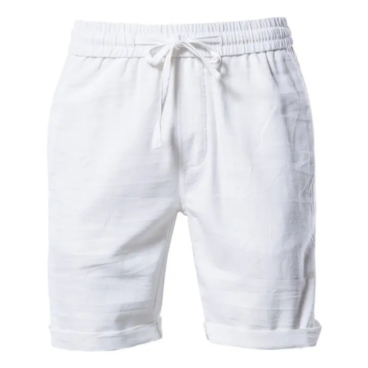 Pantalones cortos de playa de verano para hombre, pantalones cortos de algodón y lino con cintura elástica a la moda informal para hombre en 10 colores, talla europea - 1