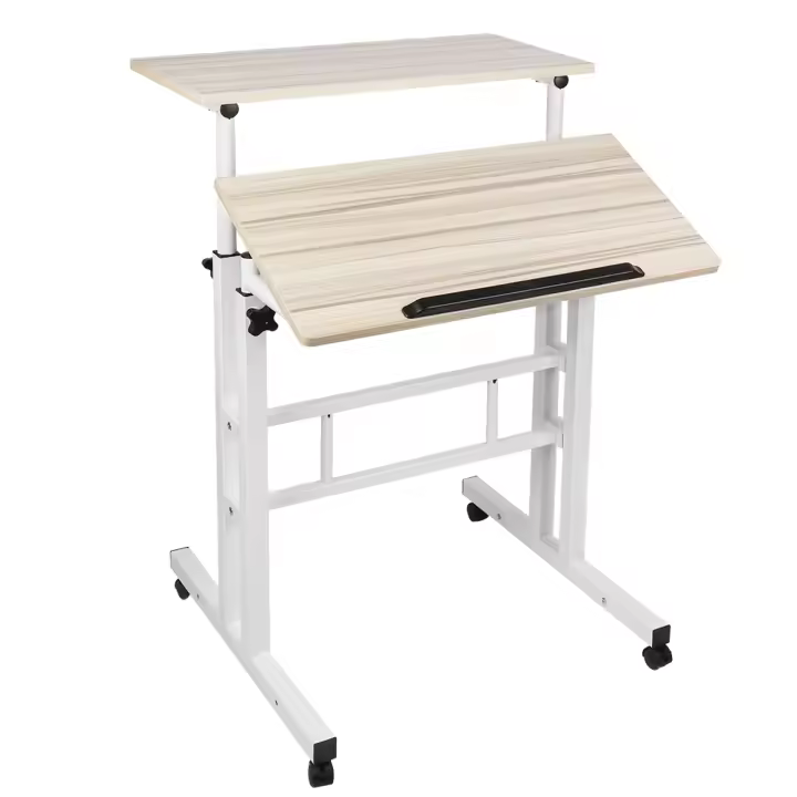 Escritorio de computadora con altura ajustable, mesa para portátil con ruedas y tablero inclinable, 60 x 60 x 67-115 cm - 1