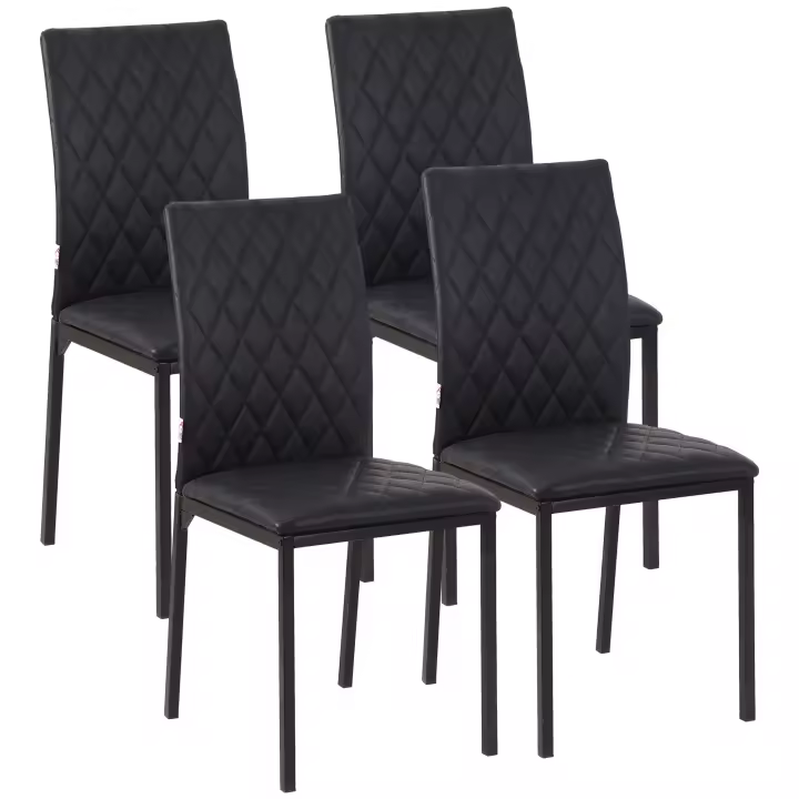 HOMCOM Silla de comedor, 4-Juego de silla de comedor, sillas de comedor tapizadas, silla tapizada con patas de acero, silla de cocina para comedor, cuero sintético, negro, 41 x 50 x 91 cm - 1