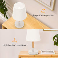 Aigostar – Lámpara de Mesa, Lámpara de Mesita de Noche Pequeña de Madera Moderna, lámpara de Noche con Tulipa de Tela Blanca y Base de Metal, Portalámparas E14, Ecológica, Decorativa y Vintage - details 0
