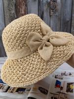 Sombrero De Paja Hecho a Mano Para Mujer Moda Verano Con Lazo Plegable Protección Solar Panamá Amplia De Pico Sombrilla Para Playa Y Uso Diario - details 3