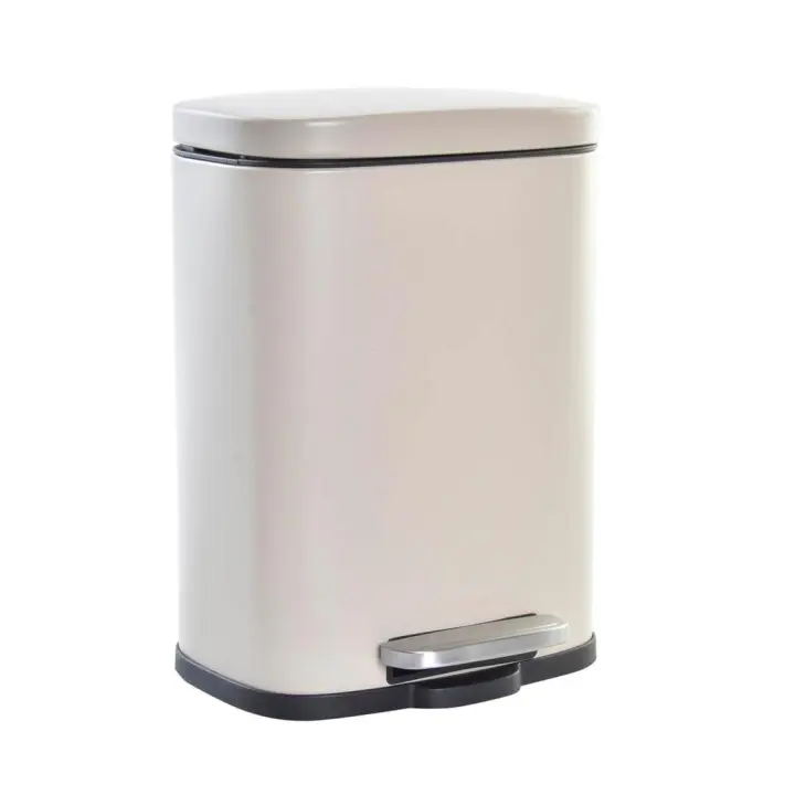 Dcasa Papelera color pastel beige de metal y polipropileno con cerrado lento de 5 litros - 1