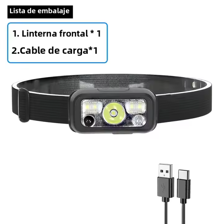 Linterna Frontal LED Recargable Mini Con Sensor Torch De Mano Para Camping Y Búsqueda De Emergencias Fuente De Luz Potente USB - 1
