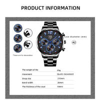 Reloj De Pulsera De Lujo Para Hombre Plata Acero Inoxidable Cuarzo Calendario Luminoso Cuero Negro Estilo Casual Y Negocios - details 3