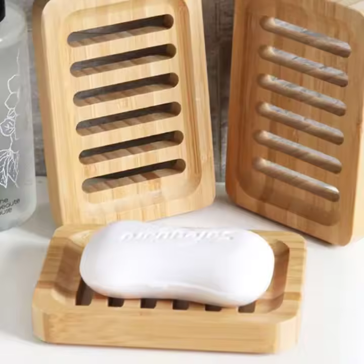 Caja De Jabón De Bambú Natural Soporte Para Dishes De Baño Anti-moho Con Orificio Para Drenaje Herramientas Del Baño - 1