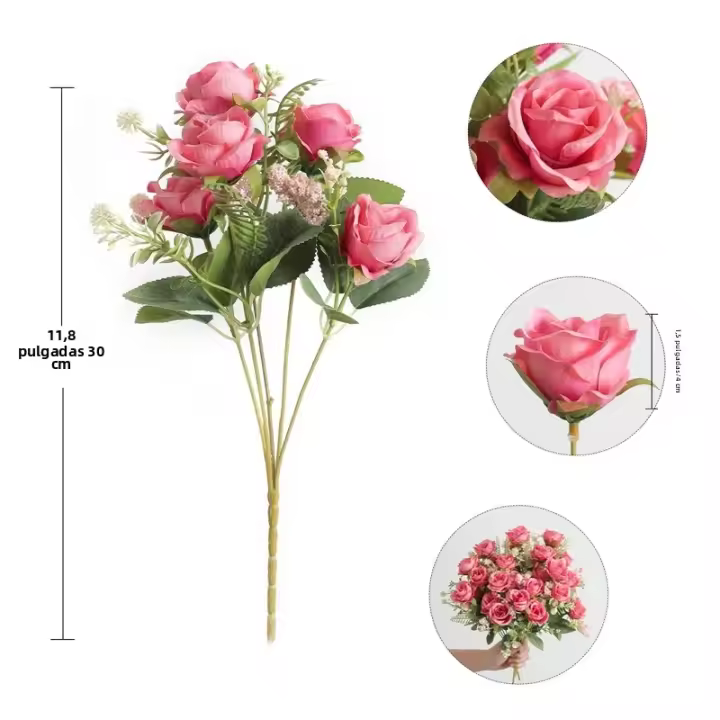 1/3Pcs Arreglo De Flores Artificiales Rosa Para Decoración De Hogar Y Jardín Decoración De Boda Y Fiestas Fake Flowers Garden Wedding Party Decoration - 1