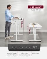 Escritorio eléctrico ajustable en altura, mesa de pie 60x140 cm, ajuste continuo, 4 memorias de altura, disponible en blanco, gris, marrón rústico o negro - details 3