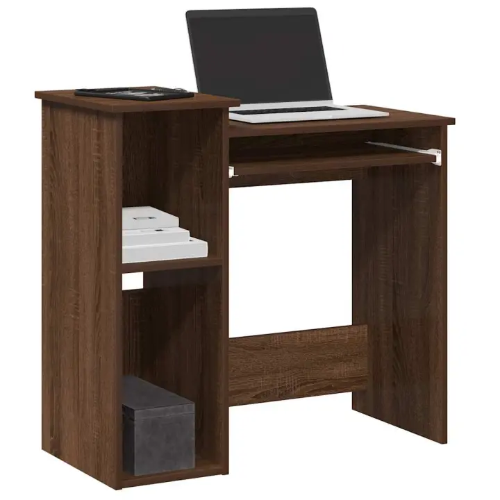 vidaXL Escritorio con estantes contrachapada hormigón 84x40x78 cm en color Gris hormigón/Madera antigua/Negro y más | estructura resistente ideal para salón dormitorio o estudio - 1