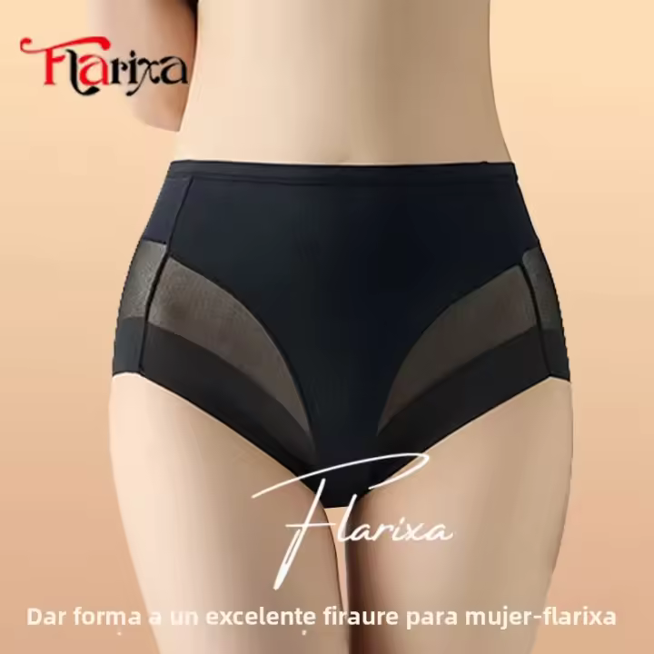 Flarixa Bragas De Malla Con Cintura Alta Para Mujer Shaper Slimming De Seda Hielo Briefs De Encaje Elástico Lencería Femenina - 1