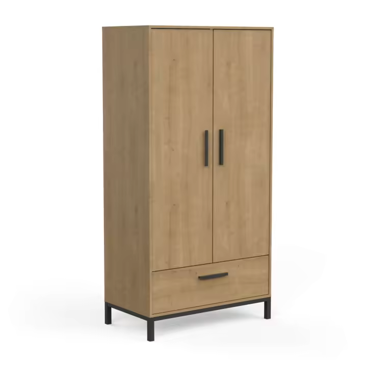 Armario Craft dormitorio matrimonio en color roble hamilton y negro mate estilo industrial 180x50x91 cm - 1