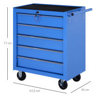HOMCOM Carro Caja de Herramientas Taller Movil con 5 Cajones 4 Ruedas Chapa de Acero Azul - details 4