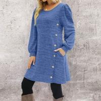 Vestido Casual Para Mujer De Color Sólido Con Botones Manga Larga Cuello Redondo A-Line Largo Hasta La Rodilla Fashion - details 41
