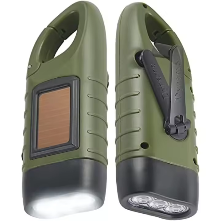 2 linternas de emergencia con manivela manual, interior LED con Energía Solar, Dynamo, mosquetón, Energía recargable [Clase Energética A] - 1