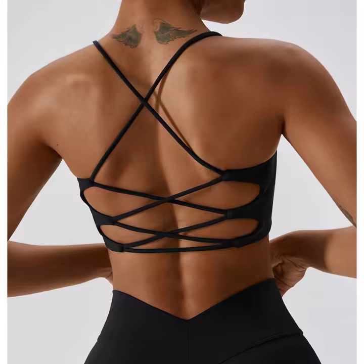 Sujetador Deportivo Para Mujer En Color Sólido Con Doble Correa U En Espalda Cruzada Para Gimnasio Yoga Fitness Running Suave Con Almohadilla De Pecho - 1