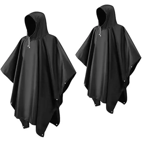 2 piezas de Poncho de lluvia para adultos, Poncho reutilizable ligero impermeable para adultos Eva impermeable de emergencia con capucha para senderismo - 1