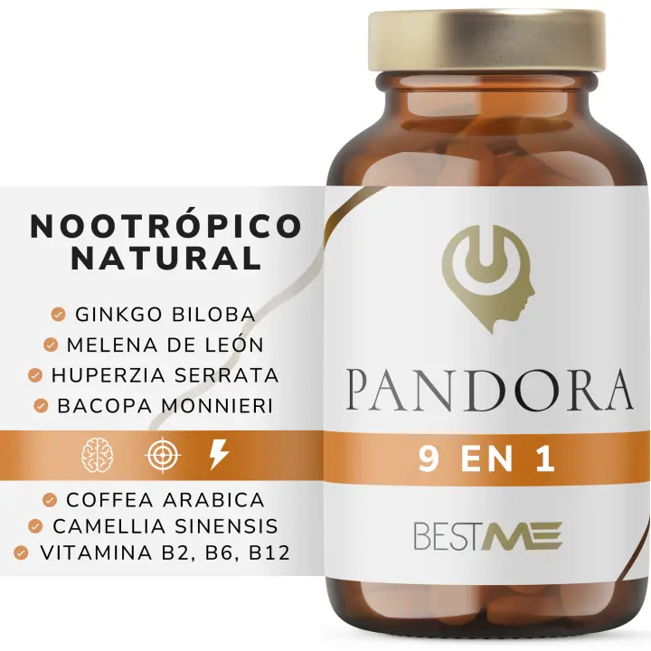 Nootrópico【9 en 1】Energía, Memoria y Concentración | 100% Natural y Vegano, 30 Días/Cáps de 800 mg | Ginkgo Biloba, Melena de León, Bacopa, Cafeína, L-Teanina, Vitaminas B12/B6/B2 (Pandora | BestMe Lab) - 1